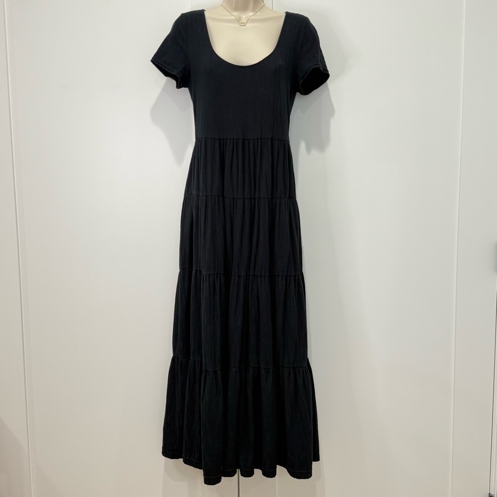 Maeve Anthropologie Gillian Tiered Maxi Dress Short Sleeve Black Small Boho - Picture 4 of 12